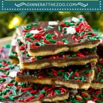 This Christmas crack is saltine toffee made with crackers, brown sugar, butter, chocolate and holiday sprinkles.