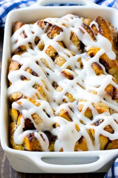 This cinnamon roll french toast casserole is a breakfast favorite that's simple to make.