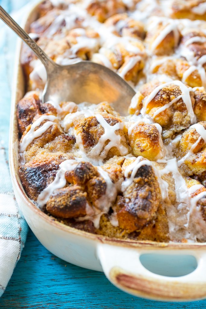 This cinnamon roll french toast casserole recipe is so simple to make and is the star of any breakfast or brunch!