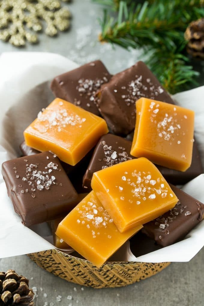 Chocolate covered caramels topped with sea salt.