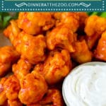 This recipe for buffalo cauliflower bites is crispy cauliflower florets baked to perfection and coated in spicy buffalo sauce.