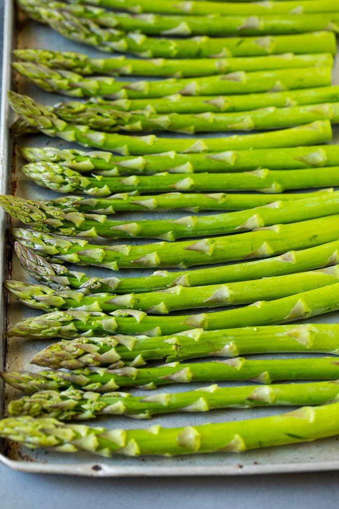 Fresh stalks on a sheet pan.