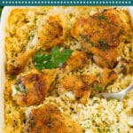This classic chicken and rice casserole recipe is a one pan meal that's full of tender chicken and creamy rice, all baked together to golden brown perfection.