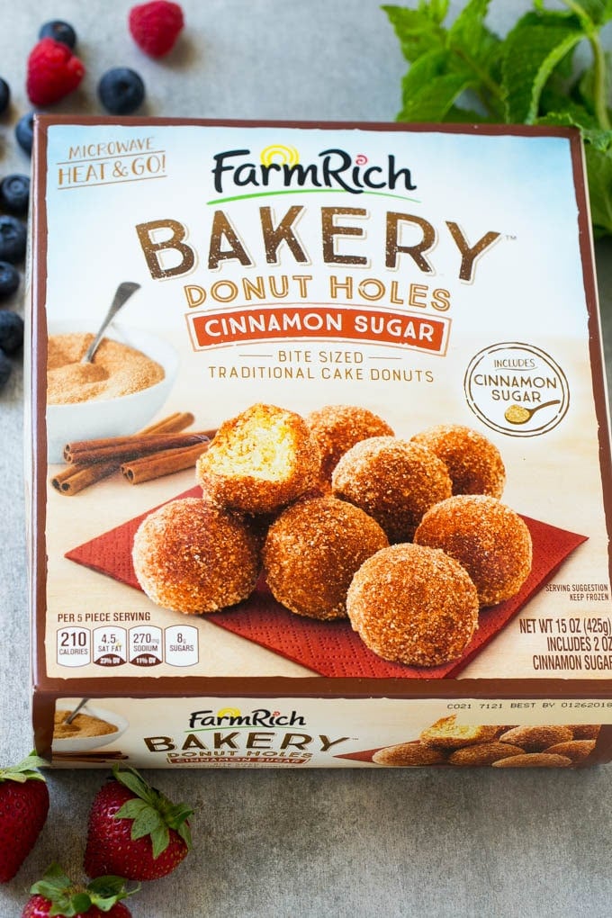 Box of Farm Rich Cinnamon Sugar Donut Holes