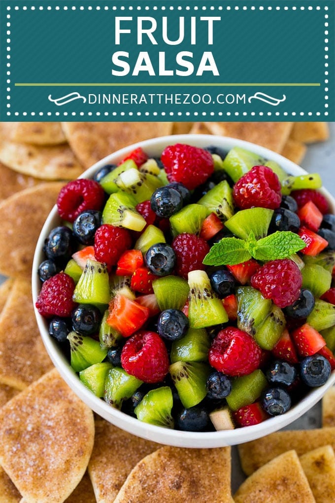 Fruit Salsa Recipe | Dessert Salsa | Cinnamon Sugar Chips | Fruit Recipe #fruit #kiwi #blueberry #strawberry #dip #salsa #dinneratthezoo #dessert #snack