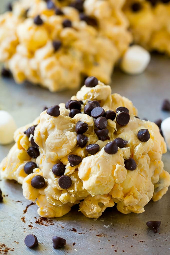 An avalanche cookie made with marshmallows and peanut butter.