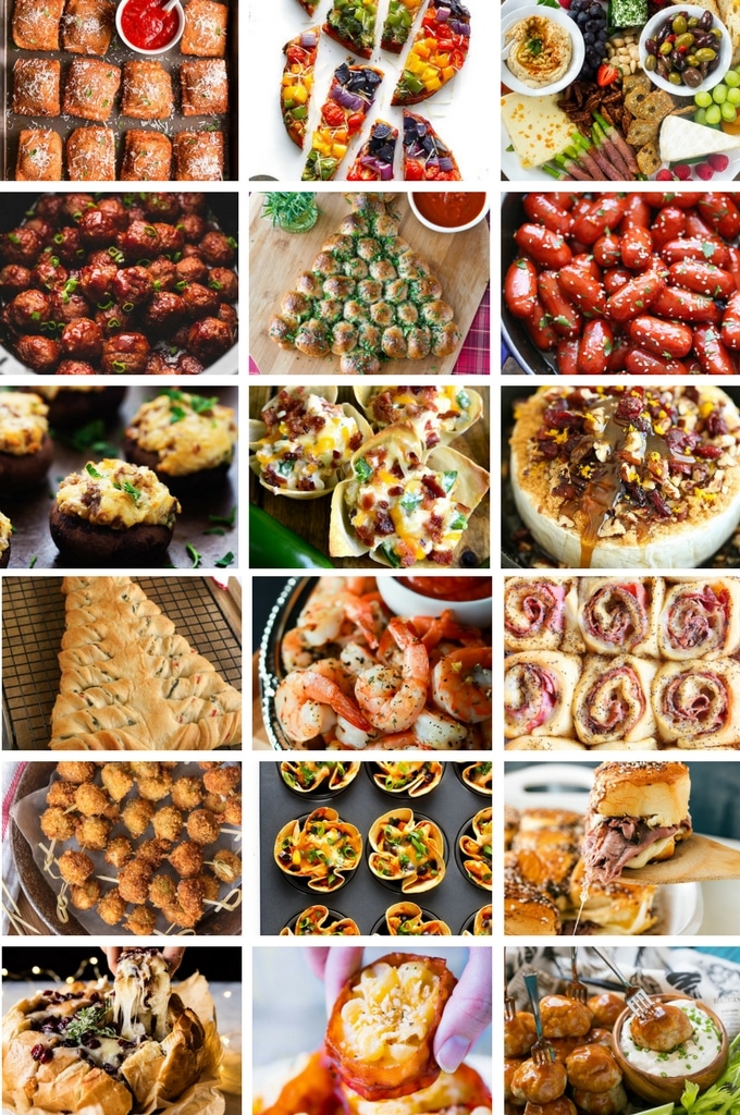 Hot Christmas Appetizer Recipes including pizza, sausages and meatballs.