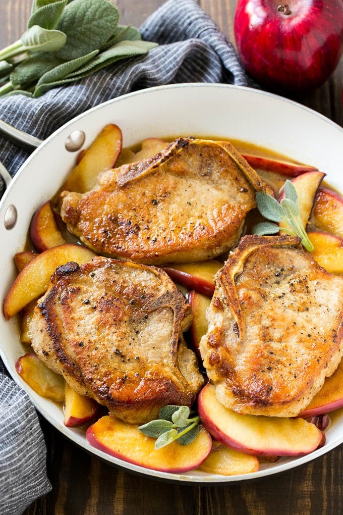 Apple pork chops with cider and sage.