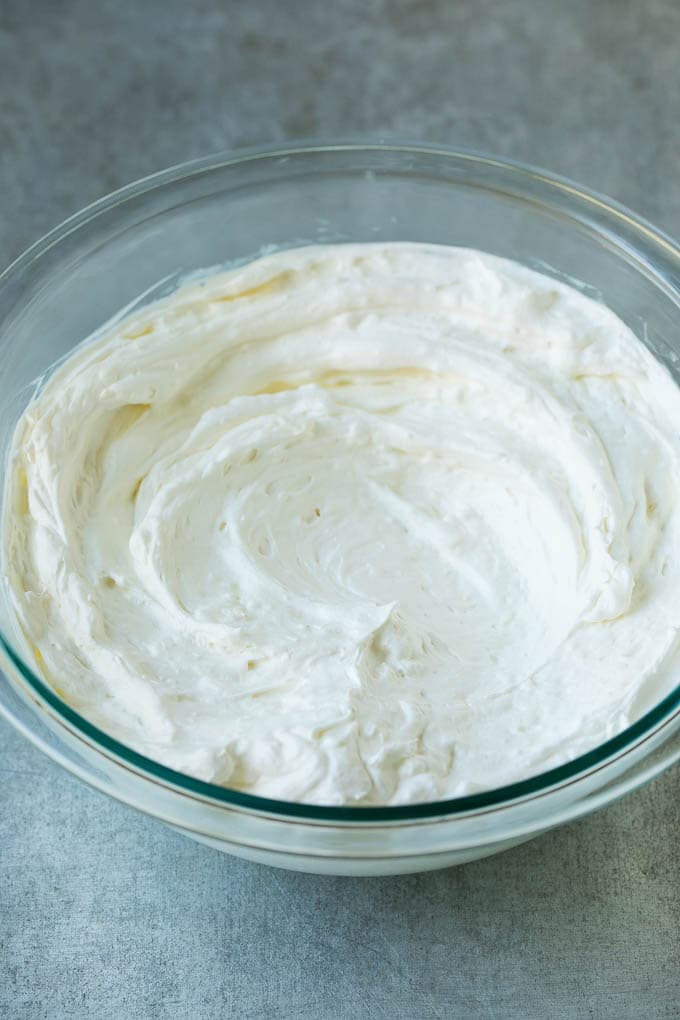 Cream cheese mixed with marshmallow cream and whipped topping.