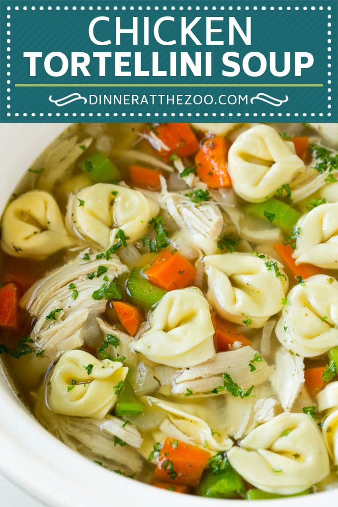 Chicken Tortellini Soup #soup #chicken #pasta #tortellini #slowcooker #crockpot #dinner #dinneratthezoo