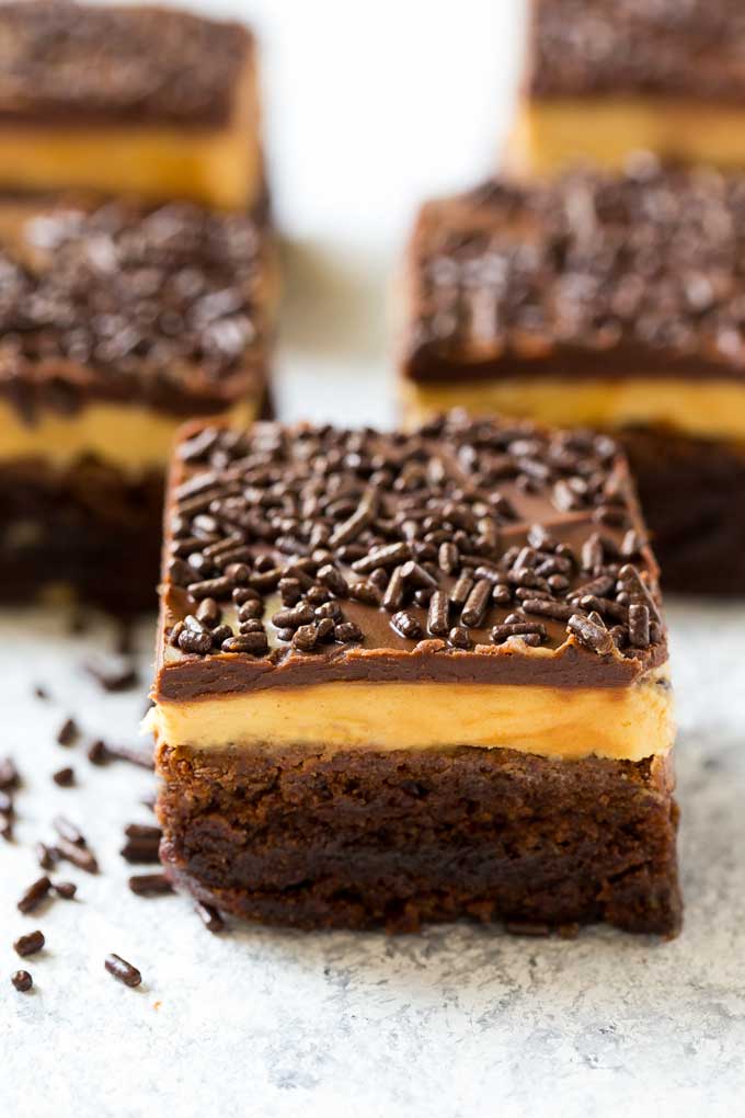 These peanut butter brownies are easy to make but look like they came from a fancy bakery.