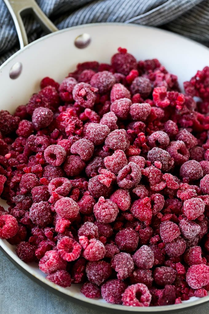 A pan of frozen raspberries.