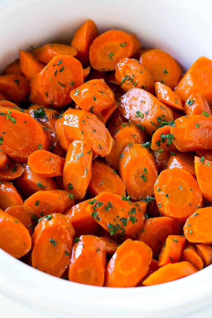 Brown Sugar Glazed Carrots in a crock pot.