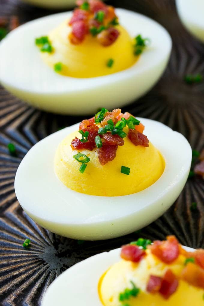 These easy bacon deviled eggs are the perfect appetizer for a crowd.