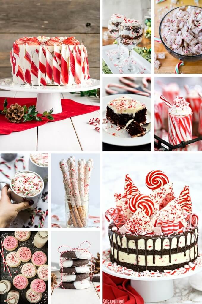 20 Candy Cane Recipes for the holiday season including cakes and snack mix.