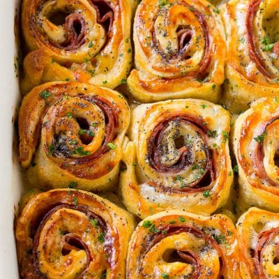 Ham and cheese pinwheels are an easy savory party snack.