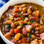 This ham bone soup is loaded with beans and veggies and is the perfect way to use up leftover ham!