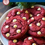 These easy red velvet cookies start with a cake mix and are loaded with white chocolate chips.
