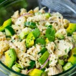 Avocado tuna salad with cucumber, red onion and lime dressing.