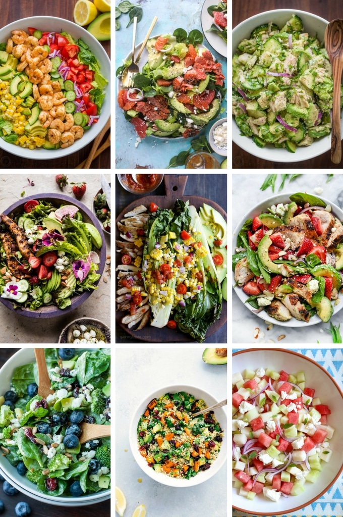 Healthy salad recipes including spinach salads, chicken and goat cheese salads and broccoli salads.