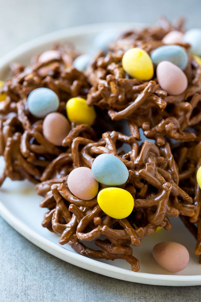 A plate of birds nest cookies makes a festive Easter dessert.