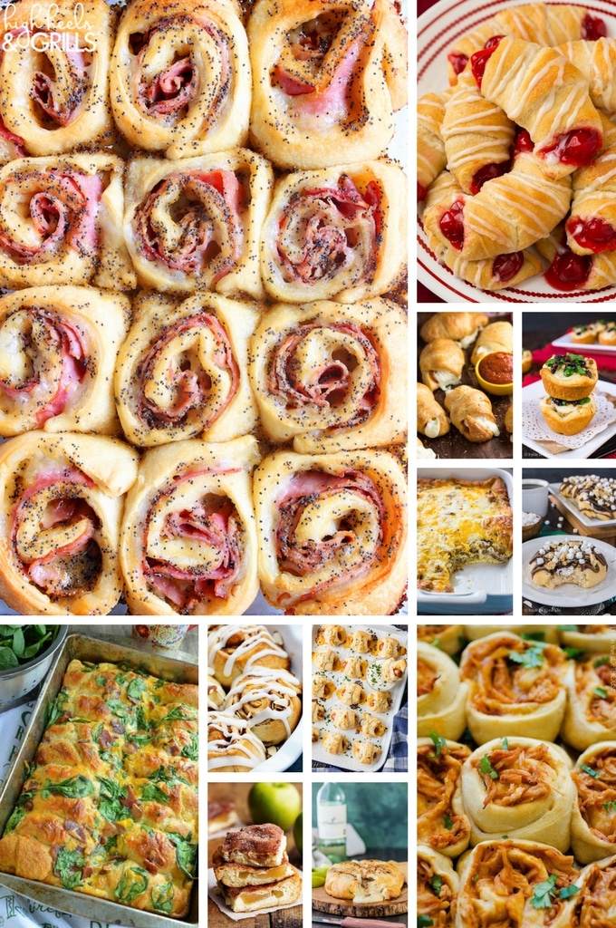 Crescent roll recipes that include appetizers, breakfast bakes, cinnamon buns, desserts and meal options.