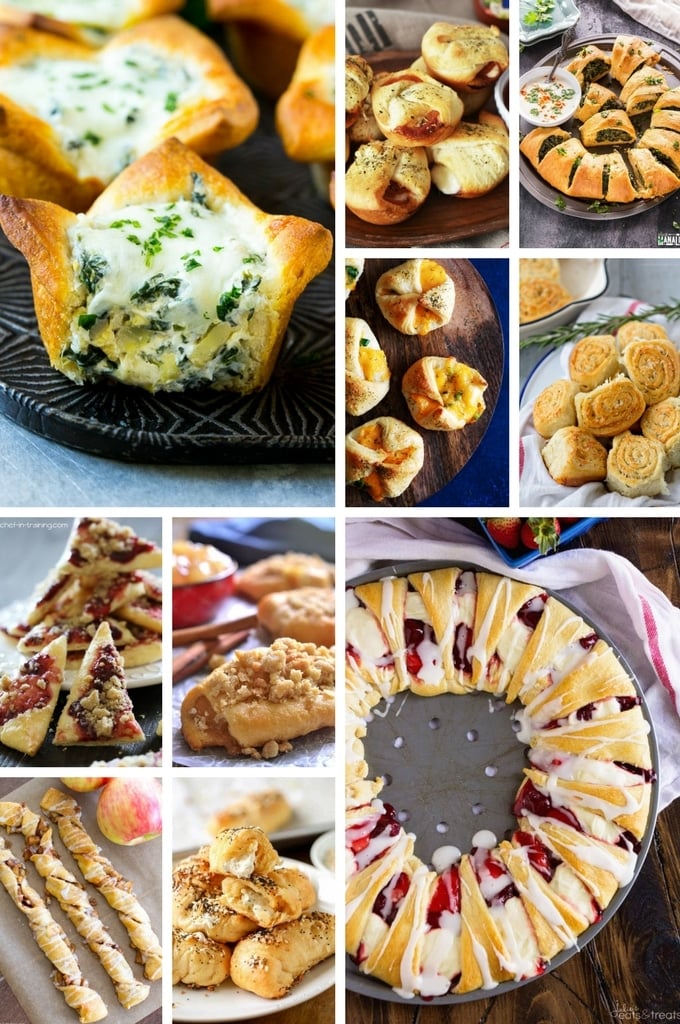 Crescent roll recipes that include pizza bombs, apple pie rolls and dinner rolls.