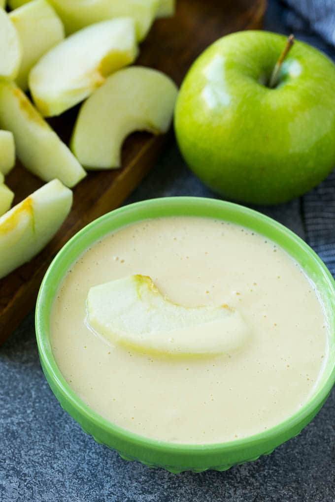 An apple slice coated in batter.