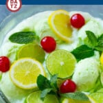 This lime sherbet punch is a cool and refreshing beverage made with lemon lime soda, limeade and sherbet.