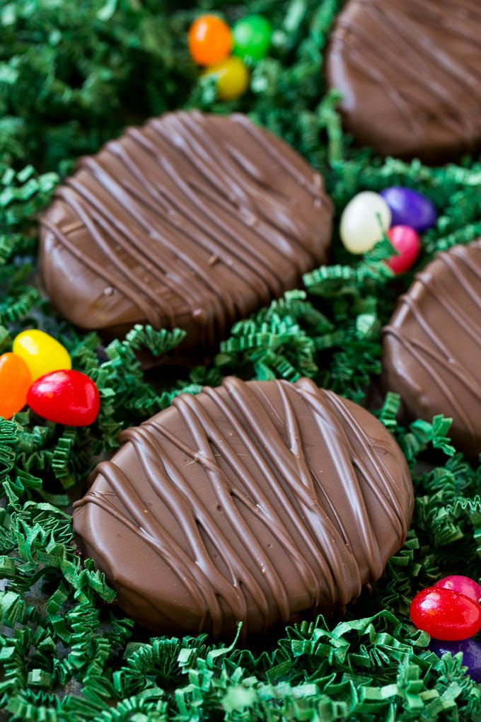 Peanut butter eggs coated in chocolate are the perfect Easter treat.