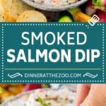 This smoked salmon dip is a creamy blend of chopped smoked salmon, lemon and dill.