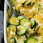 Zucchini gratin with creamy zucchini, cheese and crispy breadcrumbs.