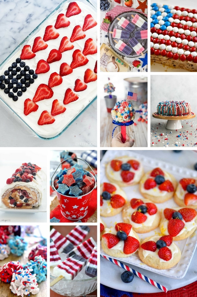 4th of July Recipes with popsicles, icebox cake, cheesecake, margaritas and fruit pizza.