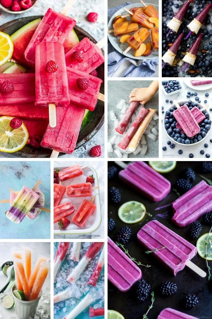 Frozen popsicle recipes that feature fruit such as raspberries, strawberries, blueberries and peaches.