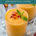 This refreshing peach smoothie is made with frozen peaches, banana, mango and fruit juice, all blended together into a frosty drink.