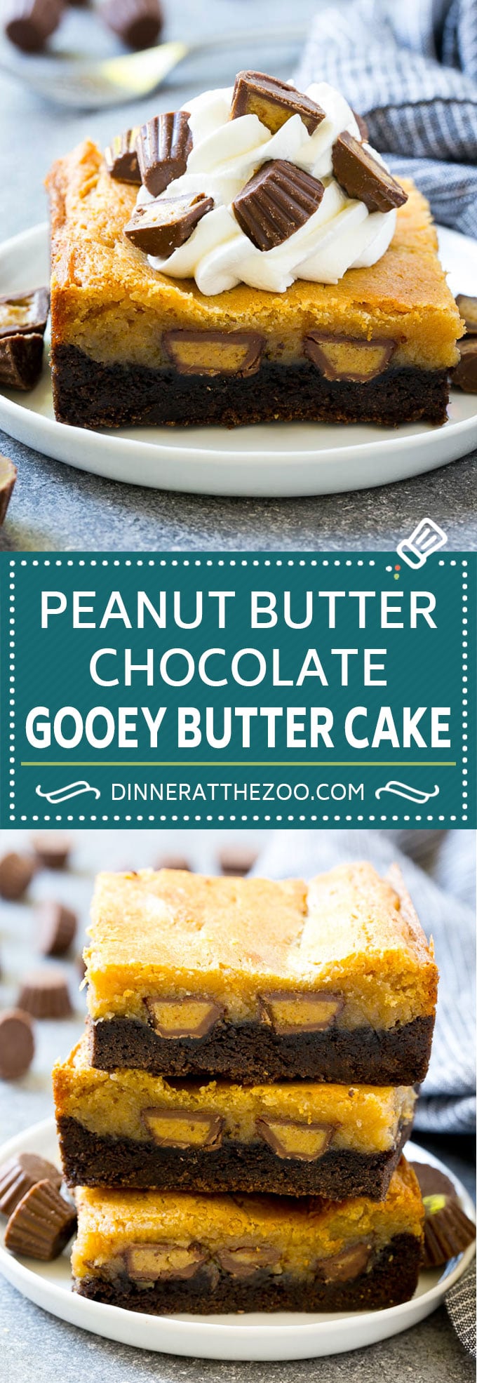 Peanut Butter Chocolate Gooey Butter Cake Recipe | Gooey Butter Cake | Peanut Butter Cake | Chocolate Peanut Butter Cake #cake #butter #peanutbutter #chocolate #dessert #dinneratthezoo
