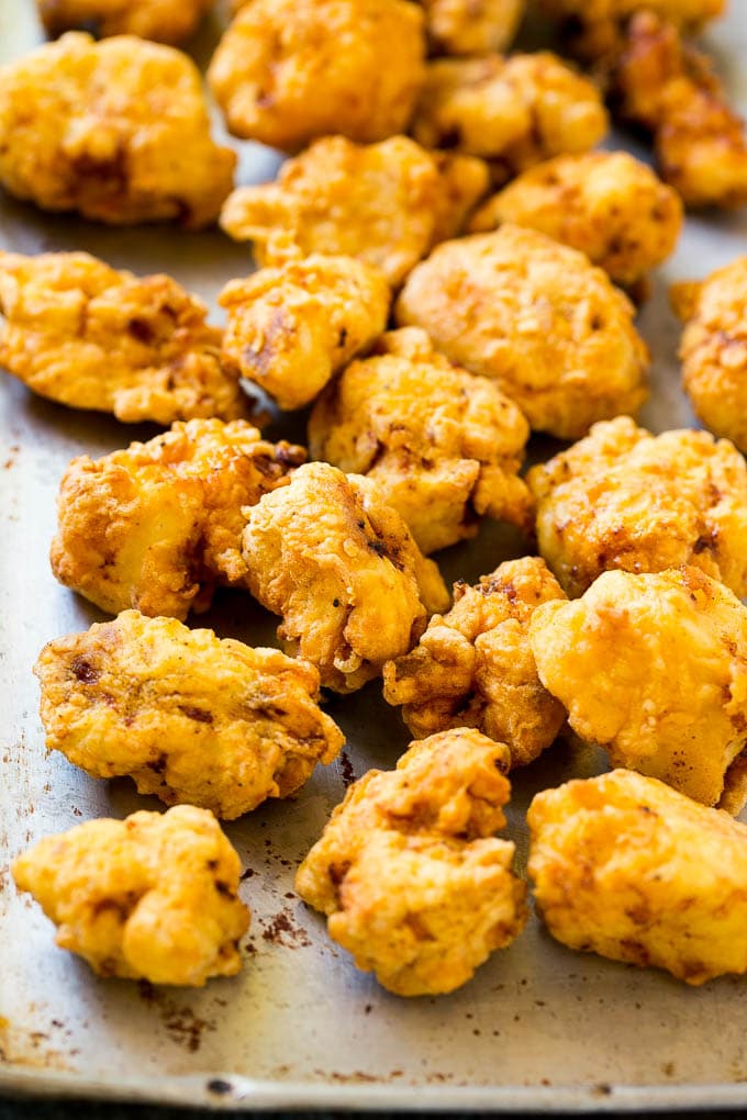 Fried chicken nuggets.