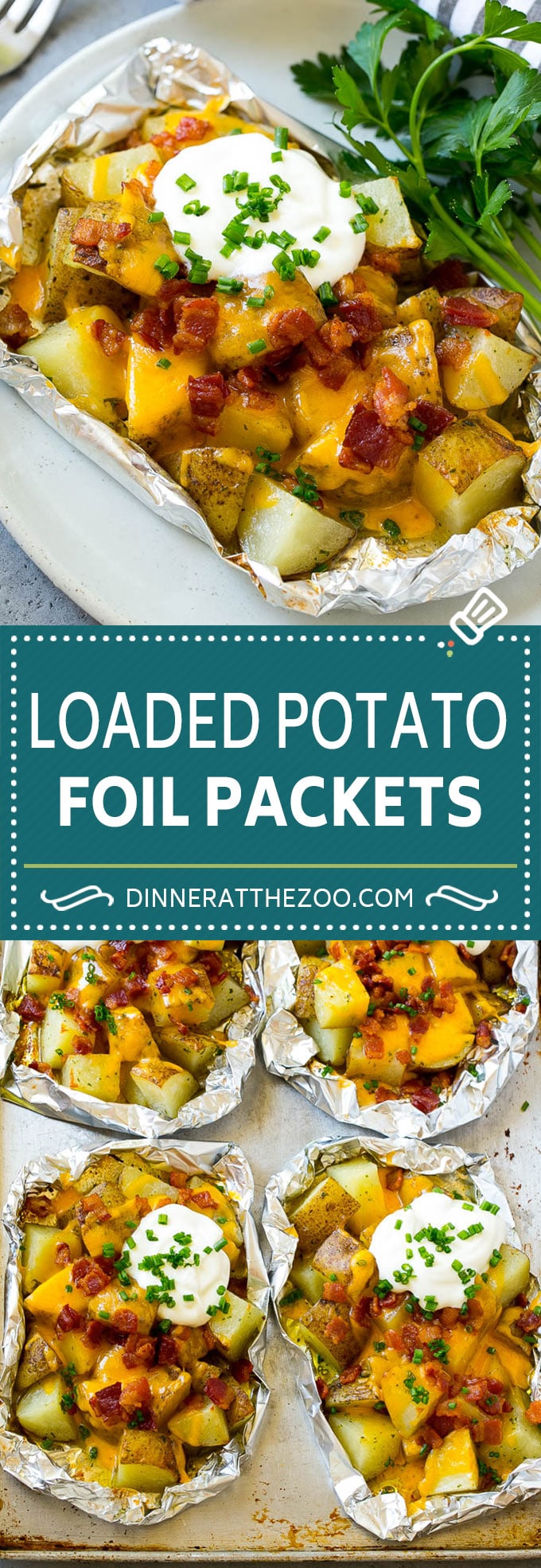 Grilled Potatoes in Foil | Potato Foil Packets | Loaded Potatoes #potatoes #bacon #cheese #grilling #sidedish #dinneratthezoo