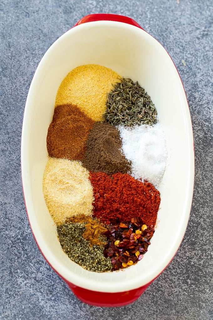 Spices for homemade jerk seasoning.