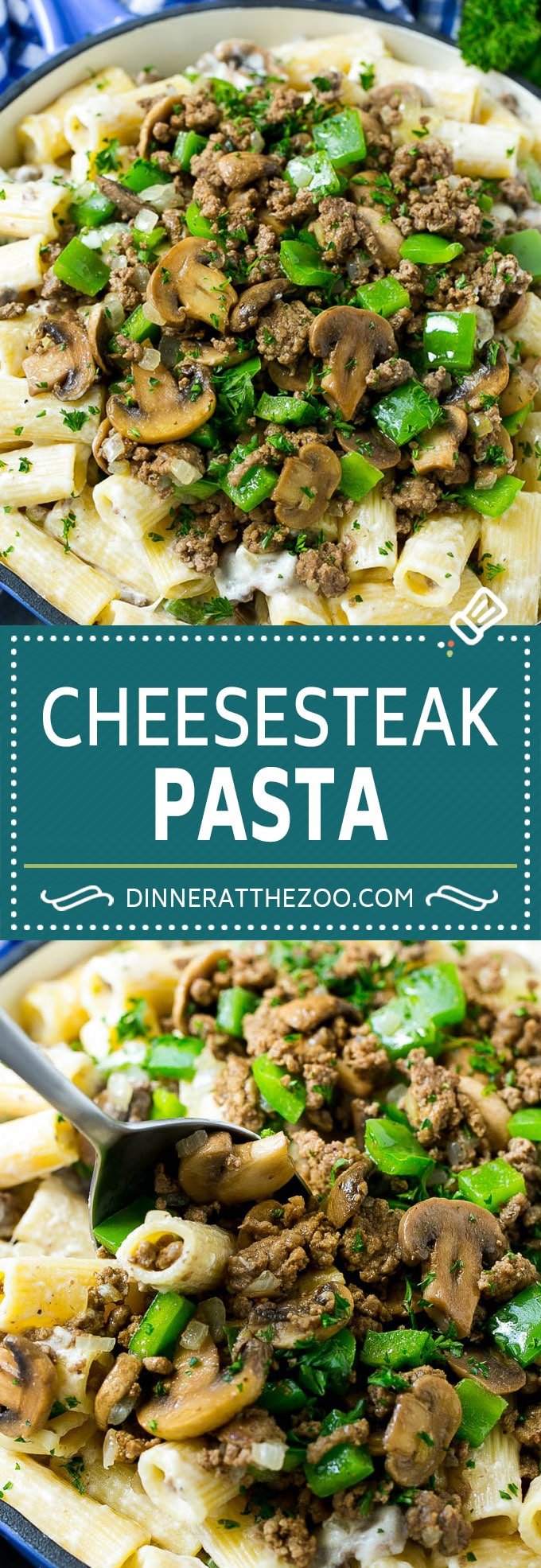 Philly Cheesesteak Pasta | Ground Beef Pasta | Creamy Pasta #phillycheesesteak #beef #pasta #peppers #mushrooms #dinner #dinneratthezoo