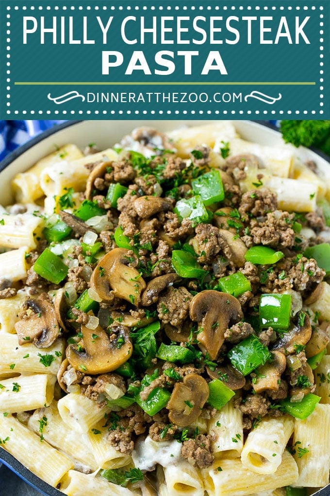 Philly Cheesesteak Pasta | Ground Beef Pasta | Creamy Pasta #phillycheesesteak #beef #pasta #peppers #mushrooms #dinner #dinneratthezoo