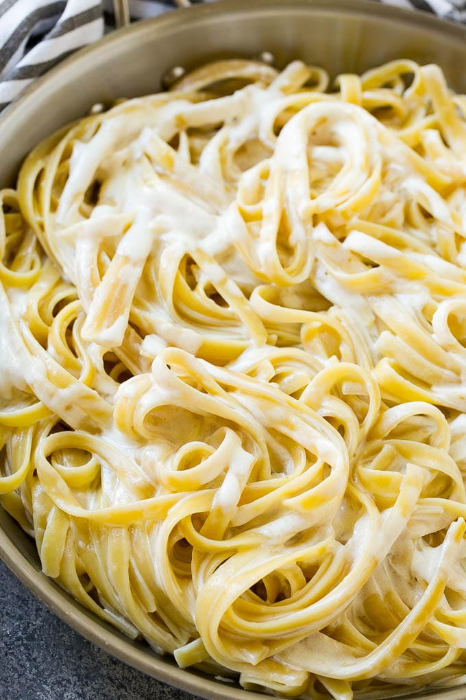 Fettuccine tossed with a creamy parmesan sauce.