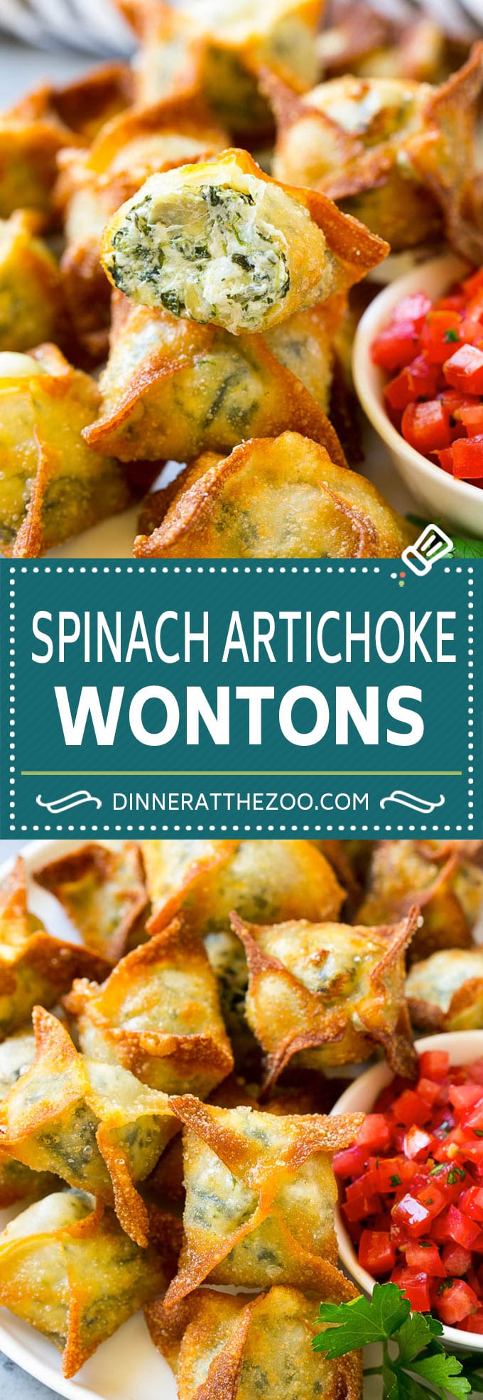 Spinach Artichoke Wontons Recipe | Fried Wontons | Wonton Appetizer #wontons #appetizer #snack #artichoke #spinach #dinneratthezoo