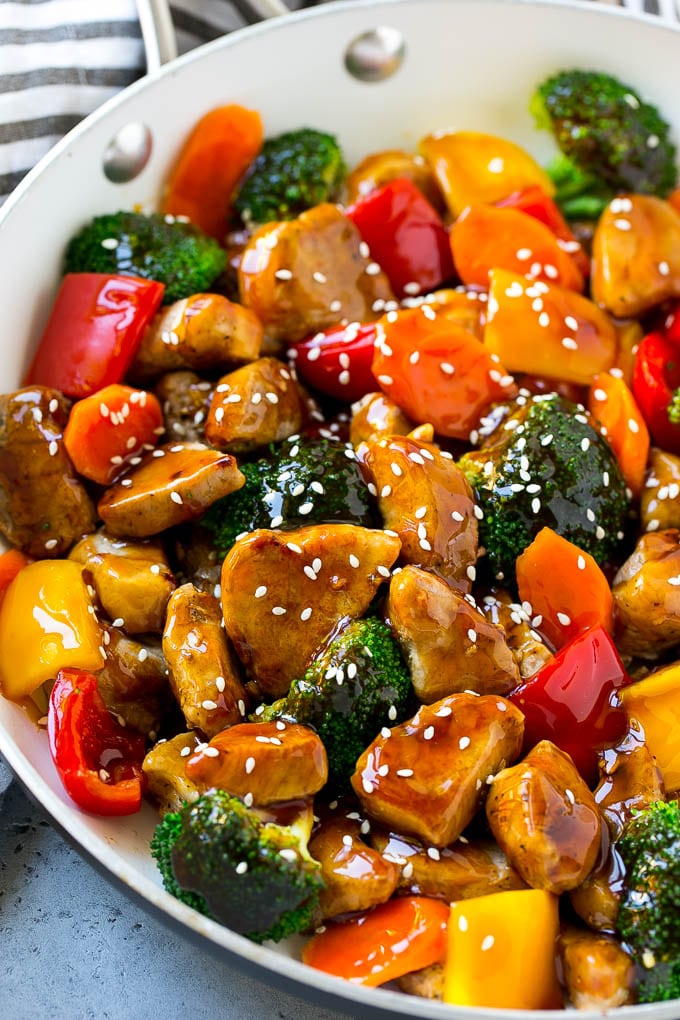 Teriyaki pork stir fry with pork tenderloin and colorful vegetables in a homemade sauce.