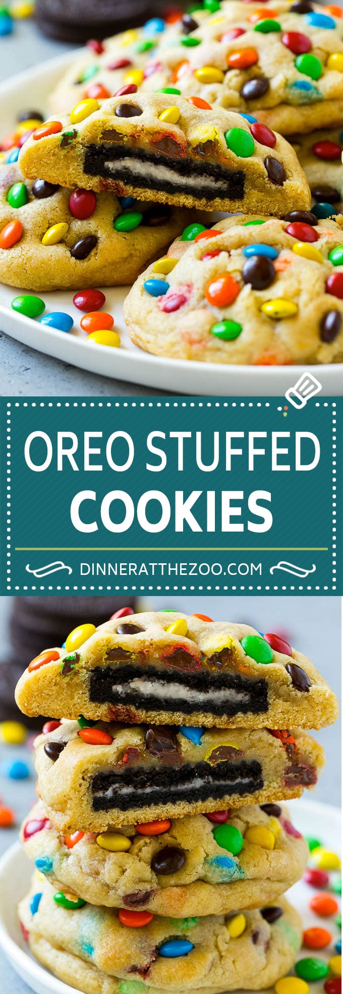 Oreo Stuffed Cookies Recipe | M&M's cookies | Stuffed Cookies #cookies #chocolate #oreos #dessert #baking #dinneratthezoo