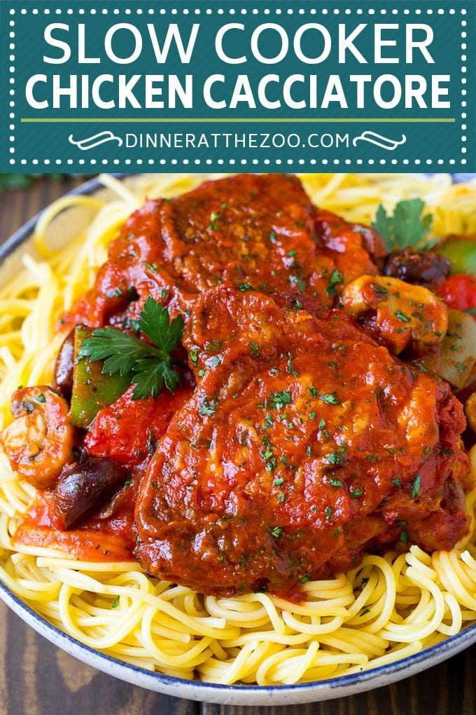 Slow Cooker Chicken Cacciatore Recipe | Italian Chicken #chicken #crockpot #slowcooker #dinner #italianfood #peppers #dinneratthezoo