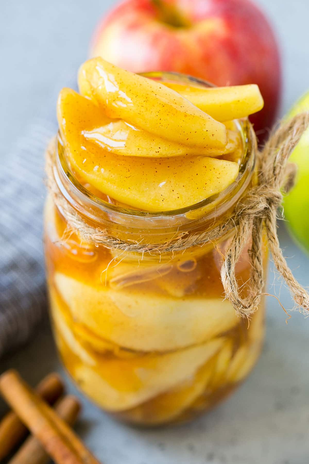 A jar of apple pie filling.