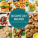 Game day recipes including appetizers, dips, sandwiches and finger foods.