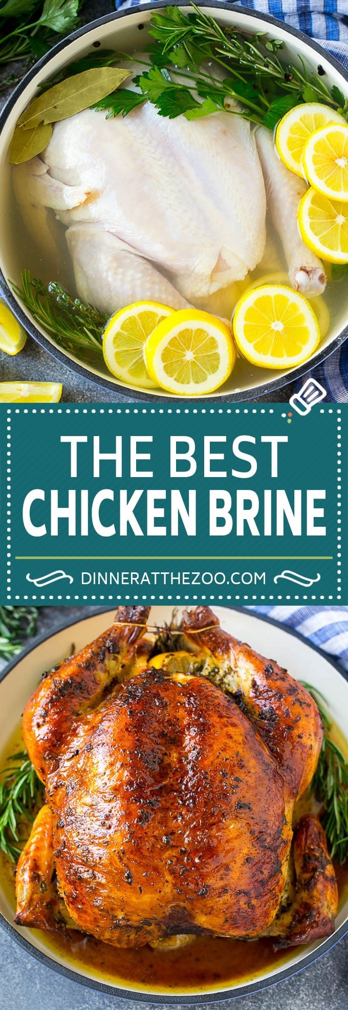 This chicken brine recipe is made with lemons, honey, fresh herbs and spices, and produces a juicy tender chicken every time! A foolproof way for succulent and flavorful roasted, smoked or fried chicken.