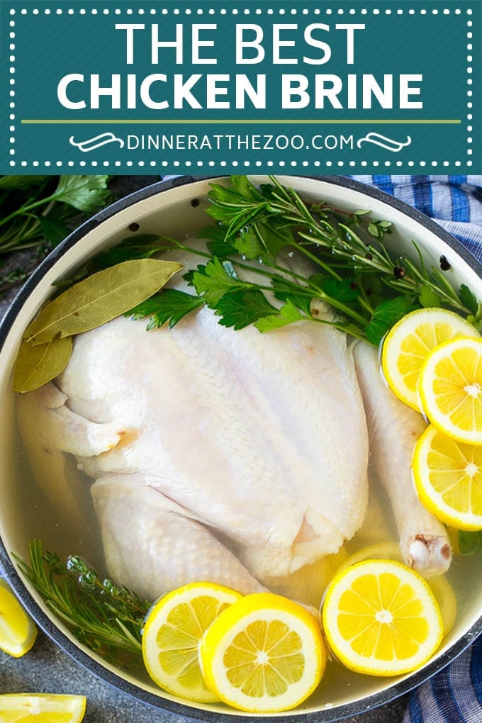 This chicken brine recipe is made with lemons, honey, fresh herbs and spices, and produces a juicy tender chicken every time! A foolproof way for succulent and flavorful roasted, smoked or fried chicken.